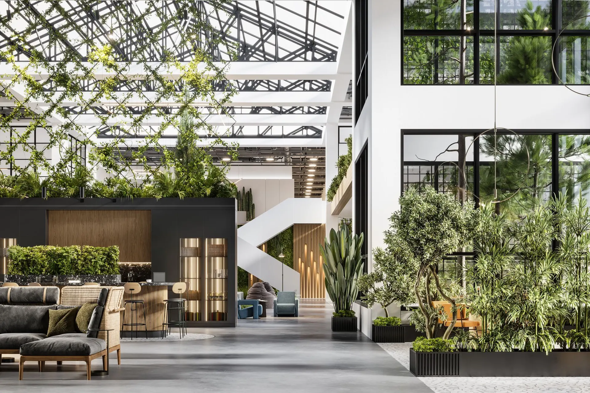 Duurzame kantoorinrichting met veel groen en daglicht - circulair ontwerpen